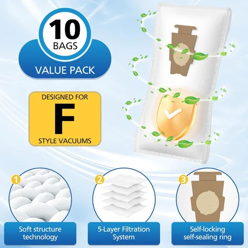 Miniatura 8 de Paquete de 10 filtros HEPA 204814 Plus bolsas compatibles con aspiradoras 205811 204811 204808 para Avalir Sentria Ultimate G Series, sustituye al