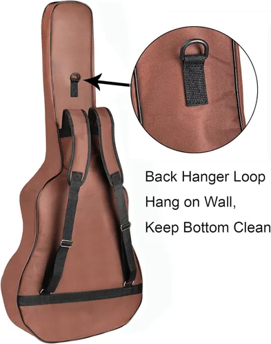 Miniatura 5 de Bekith Bolsa de guitarra acústica de 40, 41, 42 pulgadas, 6 bolsillos, funda de guitarra impermeable, tela Oxford, almohadilla de esponja gruesa