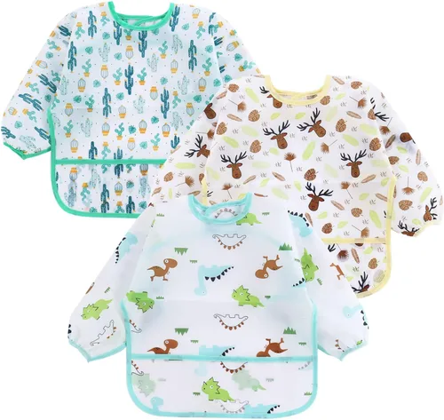 Miniatura 7 de PandaEar Paquete de 3 baberos de manga larga Babero impermeable de manga completa para bebés de 6 a 36 meses