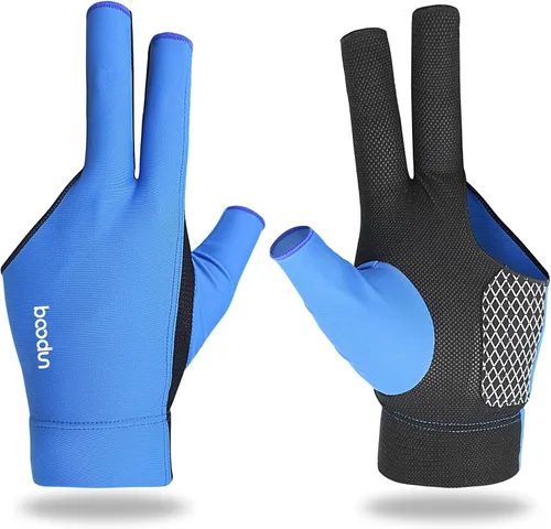 YFY Guante de Billar de 3 Dedos para Mano Izquierda de Cuero Azul Adulto Unisex Jugadores de Billar Deportivo Compacto Fácil de Poner Guante de