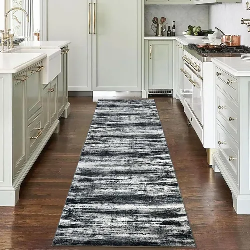 Miniatura 117 de KOZYFLY – Alfombra de pasillo moderna y lavable de diseño abstracto verde, 2 x 5 pies, antideslizante, suave y de pelo corto, ideal para cocina
