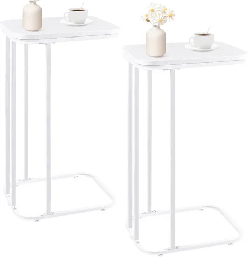 Miniatura 11 de KJGKK Mesa auxiliar en forma de C, mesa auxiliar pequeña de 27 pulgadas de alto para sofá y cama, mesa de sofá deslizable debajo, mesa alta de Roble