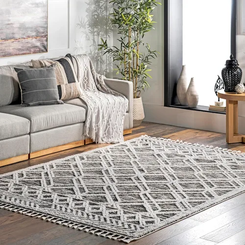 Miniatura 16 de nuLOOM Alfombra de Área Ansley Marroquí con Borlas de 2 x 6 pies, Gris, diseño bohemio con textura alta-baja, pelo alto de felpa, resistente a