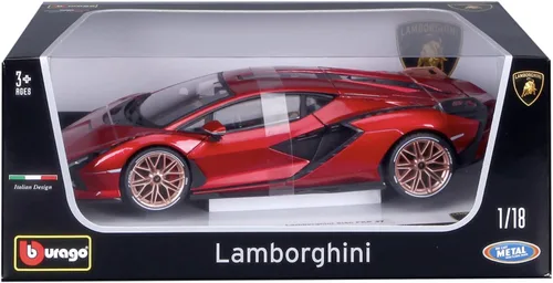 Miniatura 3 de Modelo a escala 1/18 compatible con Lamborghini Replica Modelo miniatura Sian Replica FKP 37 Hybrid 2020 de Bburago (rojo)