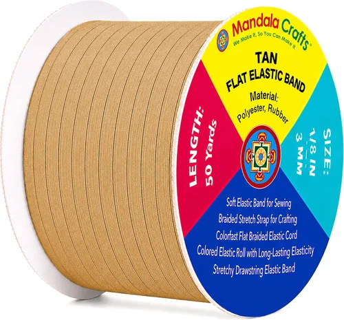 Miniatura 139 de Mandala Crafts - Rollo de cordón elástico plano para costura y manualidades Blanco