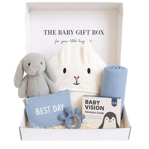 Juego de cestas de regalo para bebé con adorables artículos esenciales para recién nacidos para bebé niña y niño, cestas de regalo de calidad para