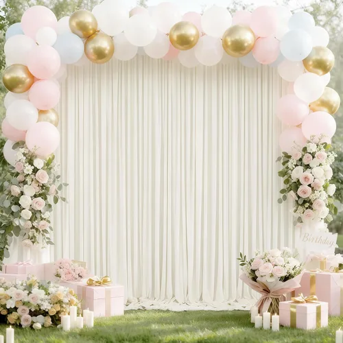 Miniatura 7 de Cortinas de Fondo Beige - Cortinas de Poliéster Sin Arrugas para Fotografía, Cortinas de Fondo para Fiestas, para Decoraciones de Baby Shower
