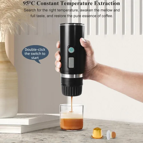 Miniatura 8 de Cafetera eléctrica automática de 800 mAh Cafetera portátil de viaje y campamento Cargador de coche USB C Funciona con café molido y cápsulas