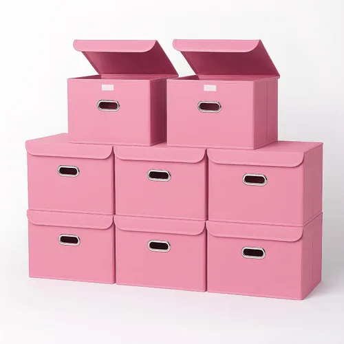 Miniatura 46 de STOREONE Contenedores de Almacenamiento de Tela en Forma de Cubo Plegables, Organizador Contenedor Cesta Plegable con Tapas y Asas de Metal