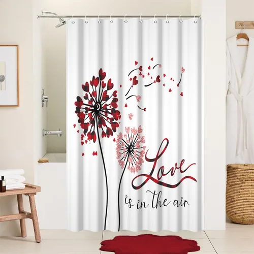 Miniatura 25 de Cortina de ducha de San Valentín para baño, 48 x 72 pulgadas, celosía, corazones de amor, impermeable, para tina, tina de caravana, rayas blancas
