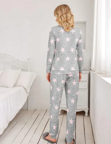 Miniatura 4 de Ekouaer - Conjunto de pijama para mujer, de manga larga, con estampado de estrellas, ropa de dormir suave con bolsillos