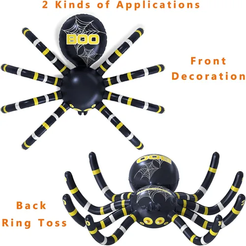 Miniatura 5 de Garma Juegos de lanzamiento de anillos de araña de Halloween para niños, decoraciones de araña inflable gigante, juego de fiesta de Halloween, 1