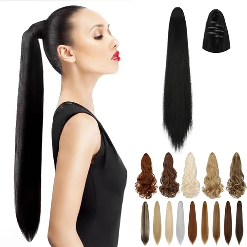 Miniatura 11 de Extensión de cola de caballo de 18 pulgadas, 20 pulgadas, larga, rizada, ondulada, recta, con clip, de aspecto natural, extensión de cabello