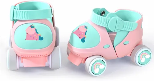 Miniatura 13 de Patines Infantiles Ajustables de Cuatro Ruedas para Niños y Niñas, con Ruedas con Bloqueo para Principiantes, Bebes, Edad de 2 a 6 Años Dino Azul