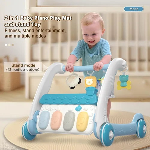 Miniatura 9 de Caterbee 2 en 1 Baby Piano Play Mat & Standing Toy con música y luz (azul)