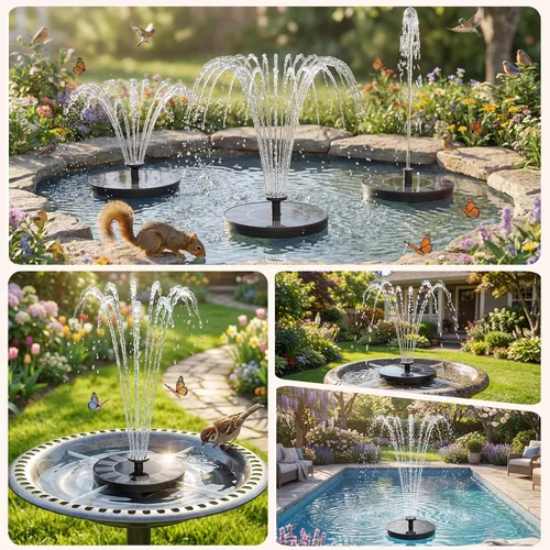 Miniatura 4 de AMZtime Fuente solar de 1.4 W con 4 varillas fijas, bomba de fuente solar 2026 con paneles solares mejorados, bomba de fuente de agua flotante