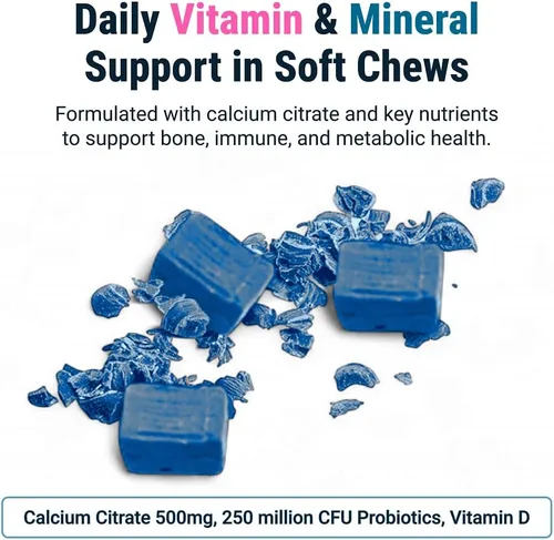 Miniatura 4 de Masticables de citrato de calcio sin azúcar BariatricPal 500mg con vitamina D y probióticos Frambuesa azul 90 unidades (Suministro para 1 mes)