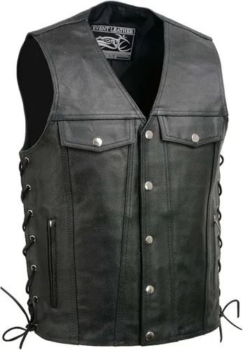Miniatura 14 de EVENT LEATHER EL1310GO Hombres Clásico Estilo Occidental Botón de Presión Negro Chaleco de Cuero para Motociclistas