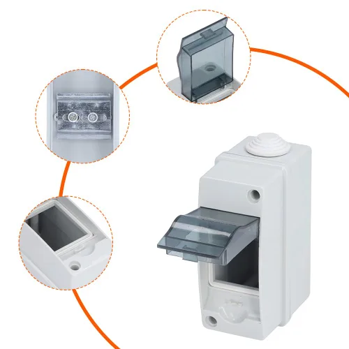 Miniatura 2 de Caja de disyuntor de 2 vías, caja de riel DIN Caja de protección de distribución MCB IP65 Disyuntor impermeable Caja de conexiones electrónica