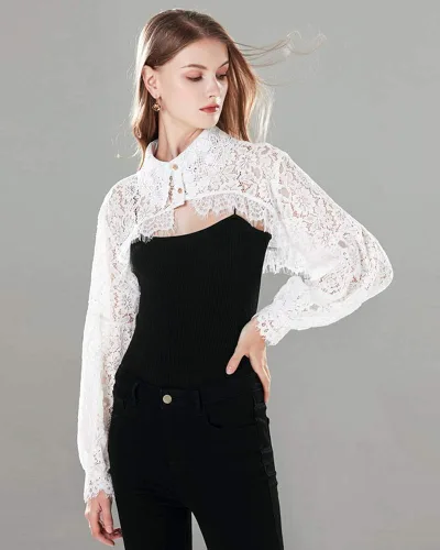 Miniatura 2 de Elegtiskas Blusa desmontable con cuello falso media camisa cuello redondo blusa corta