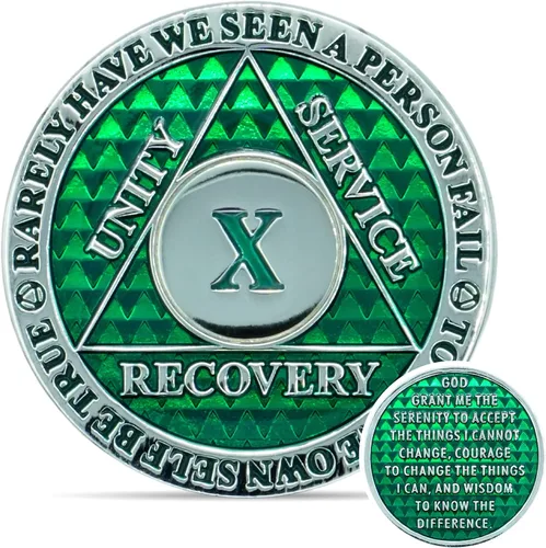 Miniatura 9 de Moneda de sobriedad de 10 años Chip AA Legacy Ficha de aniversario de recuperación de triplaca gruesa (Aqua)
