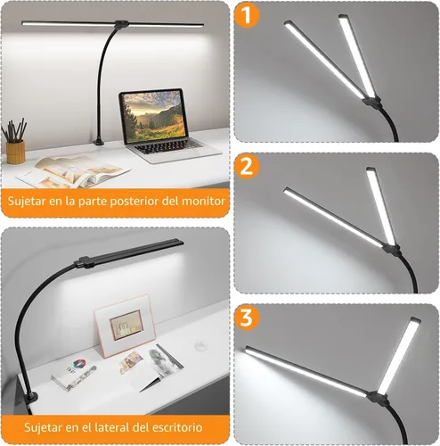 Miniatura 6 de ShineTech Lámpara LED de escritorio para oficina en casa, luz de abrazadera ultra brillante con cuello de cisne flexible, 25 modos de iluminación