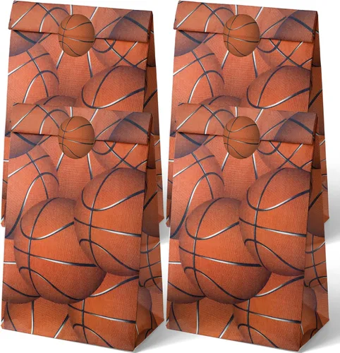 Outego 24 bolsas de baloncesto con calcomanías, bolsas de regalos de baloncesto, regalos de fiesta de baloncesto para niños, suministros de fiesta