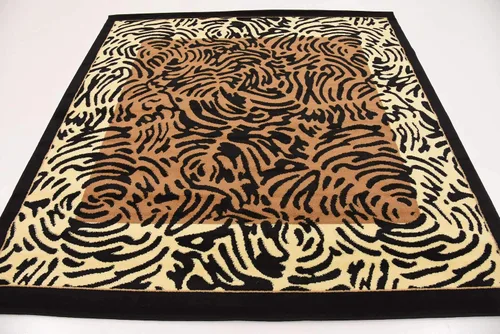 Miniatura 6 de Unique Loom Wildlife Collection - Alfombra de área inspirada en animales con diseño de bordes de tigre, 6' 0" x 6' 0", marrón claro/negro