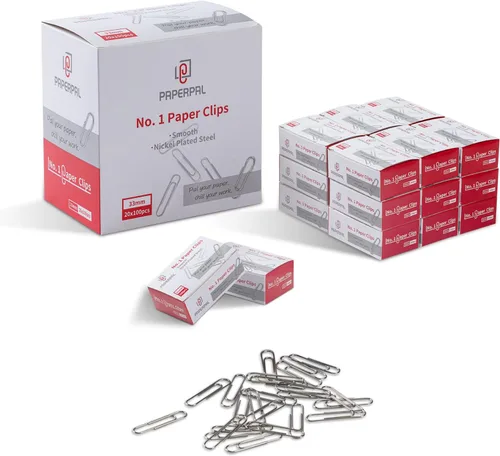 PAPERPAL Clips de papel para oficina, escuela y uso personal, clip de papel liso #1 (1-2/7"), 2000 clips de papel medianos (20 cajas de 100 cada