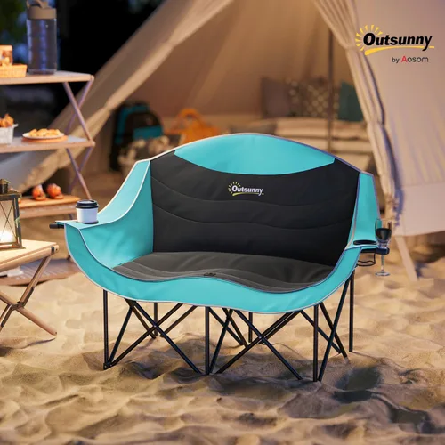 Miniatura 2 de Outsunny Double Camping Chair for Adults, Padded Folding Camp Chair for 2 Person with Armrest, Wine Glass Holder, Cup Holder, Carry Bag for Outdoor
