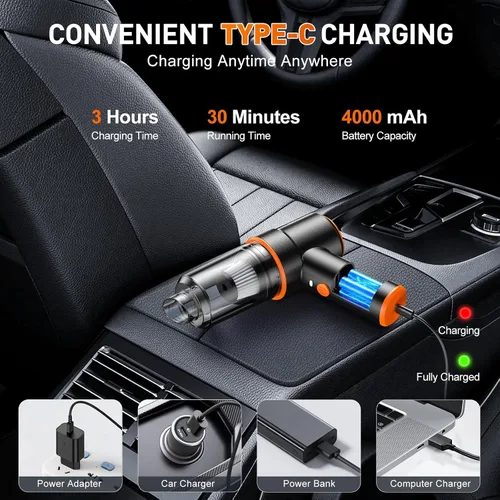 Miniatura 4 de KMM Aspiradora de mano para automóvil, aspiradora de 10000 PA y plumero de aire, aspiradora de alta potencia de 120 W, portátil, inalámbrico