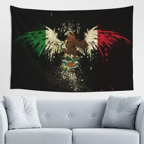 Miniatura 29 de JUHIOPOI Tapiz de pared con bandera de México, arte nocturno mexicano para decoración de pared lateral de dormitorio, (60 x 40 pulgadas)