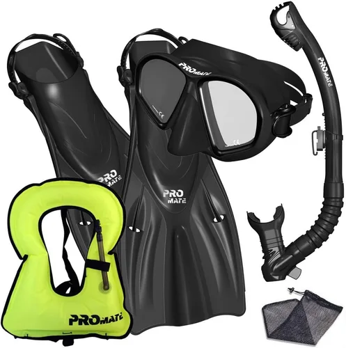 Miniatura 5 de Promate Juego de esnórquel, máscara de aletas de esnórquel y bolsa de equipo de snorkel seco para adultos y jóvenes, juego de esnórquel