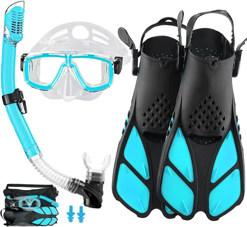 Miniatura 20 de Equipo de esnórquel para adultos con aletas, equipo de buceo profesional para adultos, juegos de esnórquel de viaje con aletas, máscara de buceo