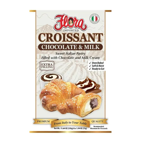 Flora - Croissants de chocolate y leche - Pastelería italiana con relleno de chocolate y crema de leche | Suave, horneado y listo para comer |
