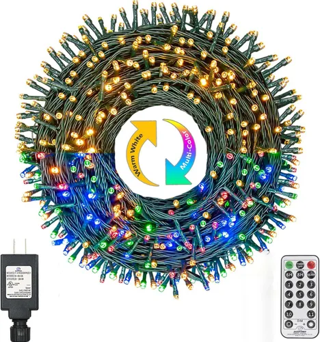 Miniatura 9 de XUNXMAS Luces de Navidad con 300 luces LED de 108 pies que cambian de color con blanco cálido y multicolor, 11 modos, impermeable, conectable, tira