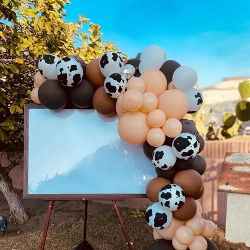 Miniatura 7 de Globos con Estampado de Vaca Marrón Sonrosado Decoraciones de Cumpleaños Vaquero Fiesta de Granja Occidental 60pcs 12 pulgadas Globos de Látex