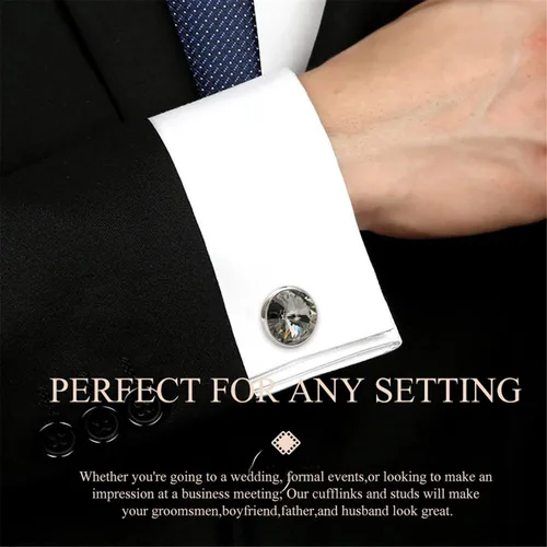 Miniatura 17 de HAWSON Gemelos para hombre con juego de tachuelas de camisa de 4/6 piezas, caja de regalo, joyería para hombre o accesorios para boda, fiesta