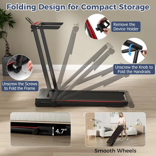 Miniatura 3 de GYMAX Cinta de correr con escritorio, caminadora 3 en 1 para debajo del escritorio, almohadilla para caminar con escritorio extraíble, monitor LED