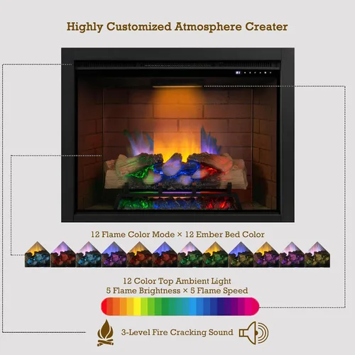 Miniatura 3 de Inserto de chimenea eléctrica con luz superior, opción de color de llama de 12 × 12 × 12 con sonido crepitante de fuego, 30 5/8 ″ W × 24 5/16 ″ H