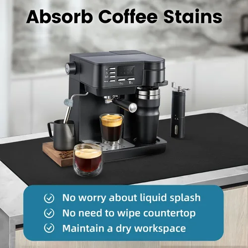 Miniatura 8 de PoYang Tapete de café extragrande de 31.5 x 17 pulgadas, accesorios de barra de café para encimera, tapete absorbente para secado de platos, Negro
