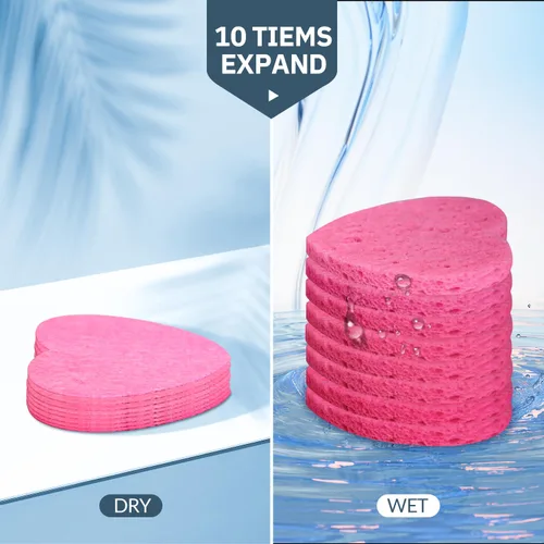 Miniatura 5 de 100 unidades de esponjas faciales comprimidas en forma de corazón de celulosa natural para esteticistas, esponjas profesionales cosméticas y de spa