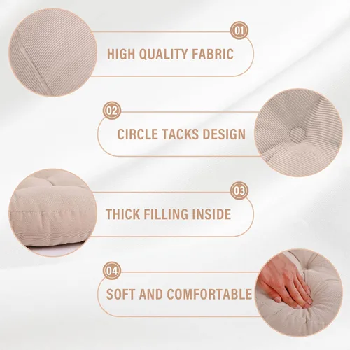 Miniatura 8 de Tiita Juego de 2 cojines redondos para sillas de oficina, 22 x 22 pulgadas, para exteriores, para adultos, sentados, patio, jardín, beige