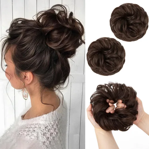 Miniatura 48 de SARLA 2 piezas de cabello desordenado color burdeos, onduladas, rizadas, sintéticas, coleteros falsos, extensiones de cola de caballo para mujeres