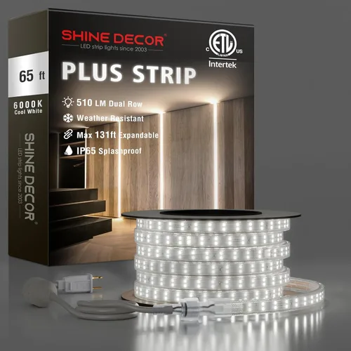 Miniatura 9 de Shine Decor Tira de luces LED Plus CA 120V, cuerda brillante de doble fila conectable, ETL IP65 impermeable y resistente a la intemperie para Blanco