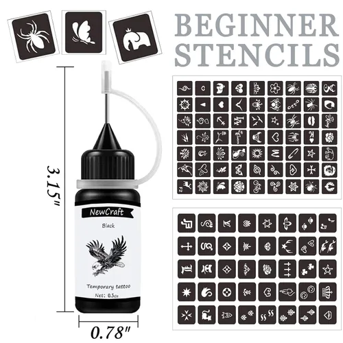 Miniatura 2 de Kit de Pintura de Arte Temporal Tinta de Tatuaje Semipermanente Gel de Mano Alzada 103 Piezas Plantillas Gratis, Pecas Falsas DIY, Kit Completo 3