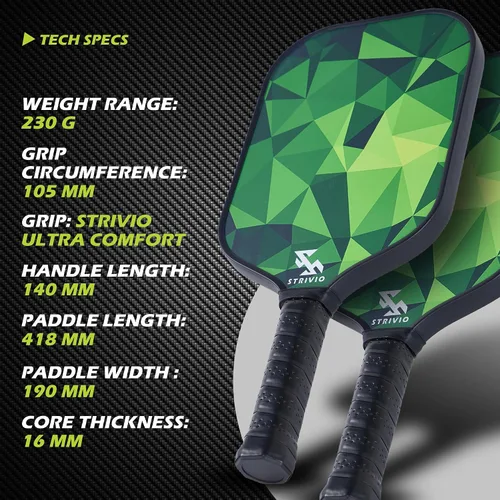 Miniatura 3 de Juego de 2 palas de pickleball con 4 bolas y bolsa. Juego de paletas de fibra de carbono T700 con agarre de grafito para principiantes