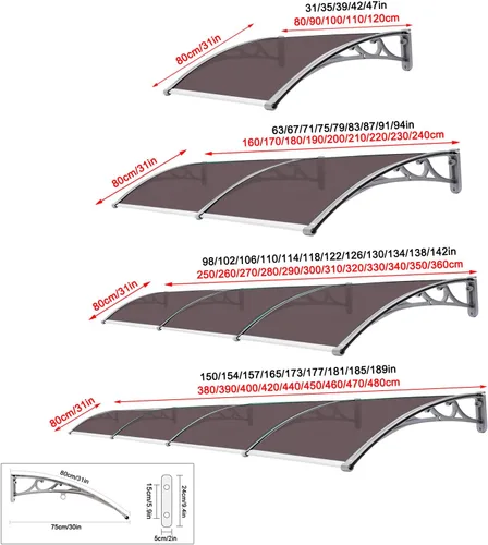 Miniatura 3 de Toldo de protección contra la lluvia y la nieve para puerta delantera, toldo para patio, porche, refugio de policarbonato marrón, cubierta