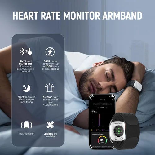 Miniatura 3 de Brazalete con monitor de frecuencia cardíaca Bluetooth, batería de 140 horas, altamente elástico y transpirable, 5 ATM impermeable, Ant+, uso