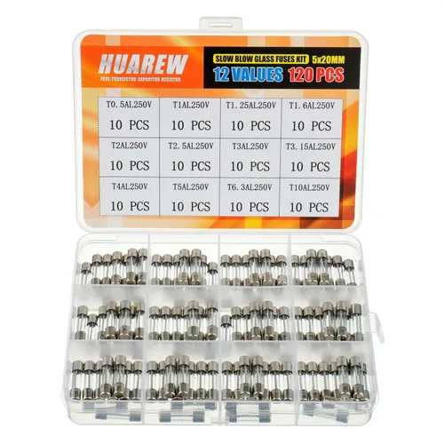 12 valores 120 piezas 0.197x0.787 in fusible de vidrio de soplado lento 0.2 x 0.78 pulgadas 250 V voltios T0.5 T1 T1.25 T1.6 T2 T2.5 T3 T3.15 T4 T5